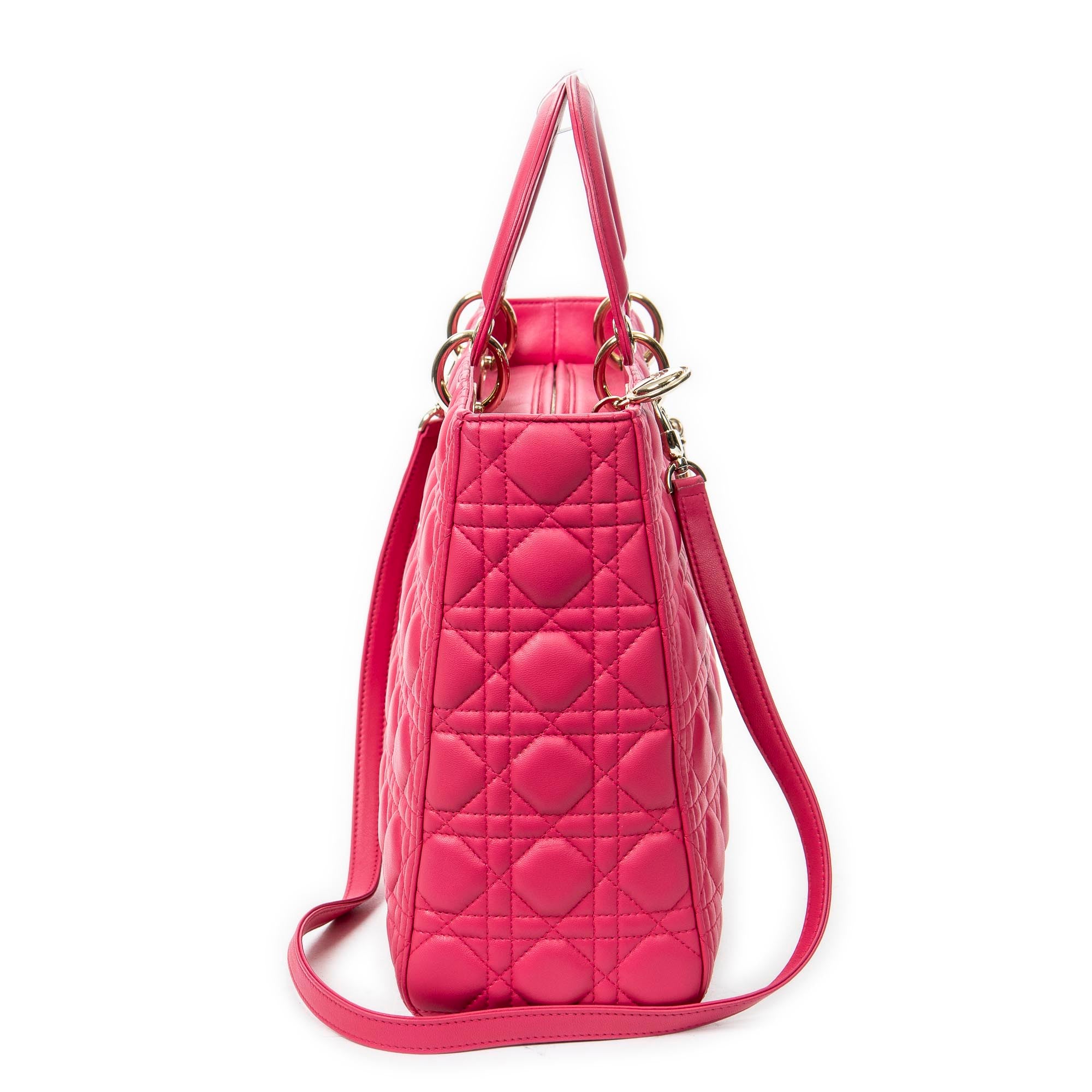 Handbag Large Lady Dior Zip Fuchsia Cannage Lambskin Leather