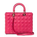 Handbag Large Lady Dior Zip Fuchsia Cannage Lambskin Leather