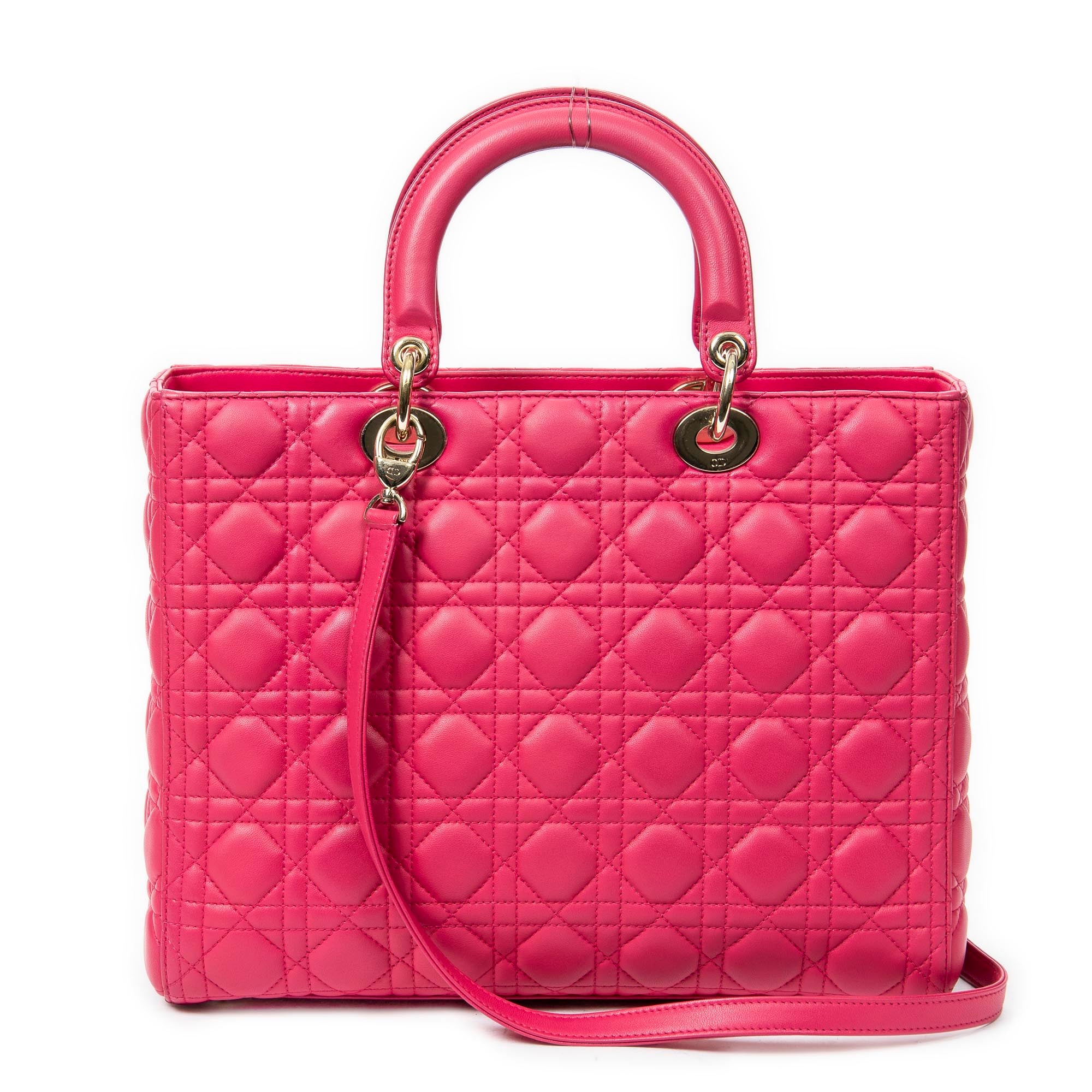 Handbag Large Lady Dior Zip Fuchsia Cannage Lambskin Leather