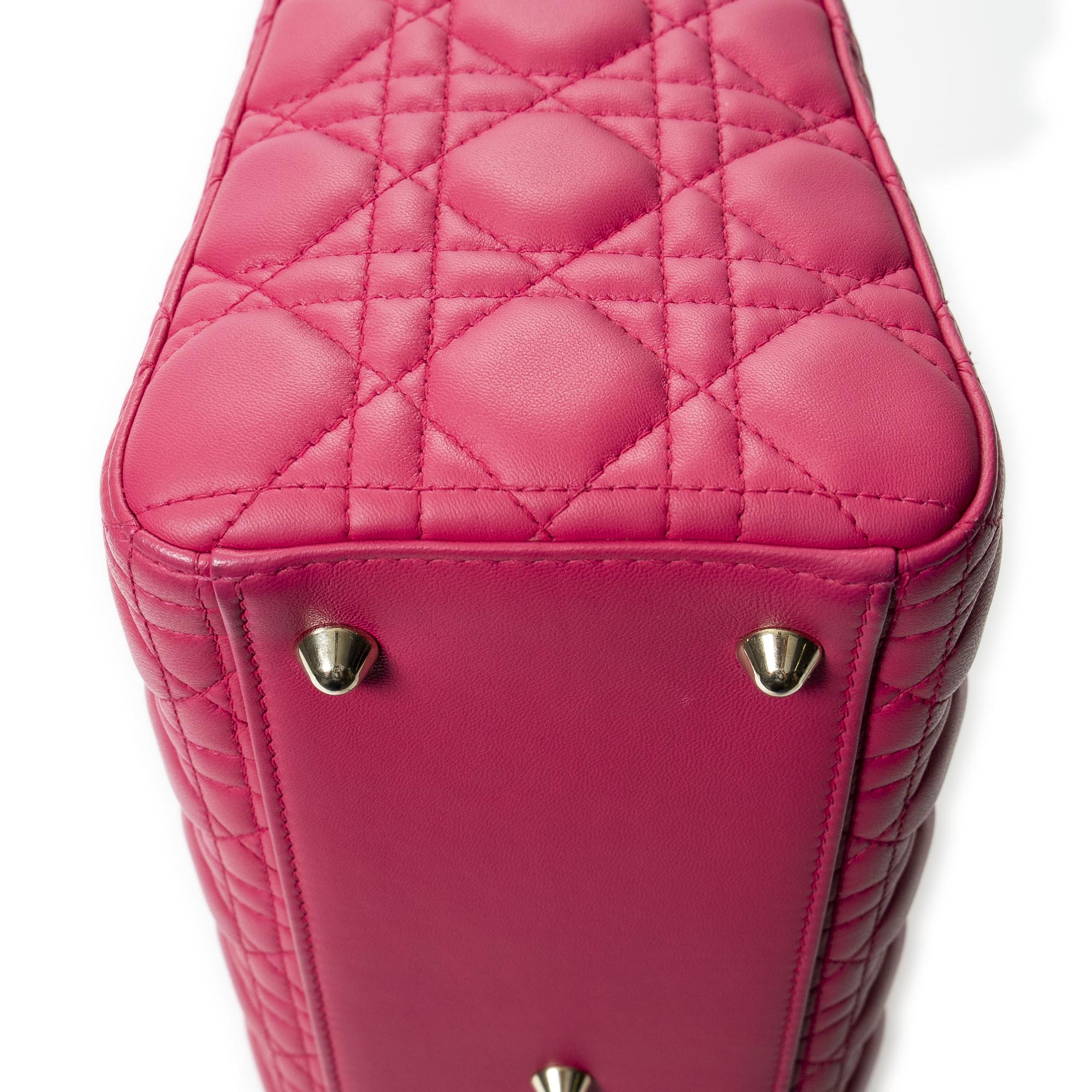 Handbag Large Lady Dior Zip Fuchsia Cannage Lambskin Leather