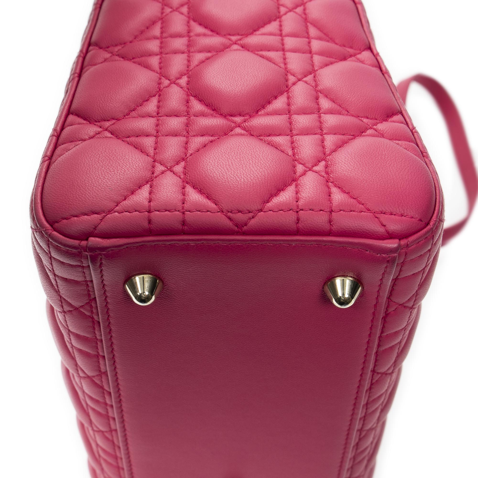 Handbag Large Lady Dior Zip Fuchsia Cannage Lambskin Leather