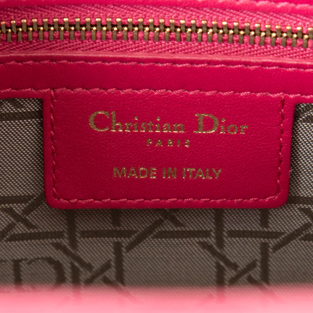 Handbag Large Lady Dior Zip Fuchsia Cannage Lambskin Leather