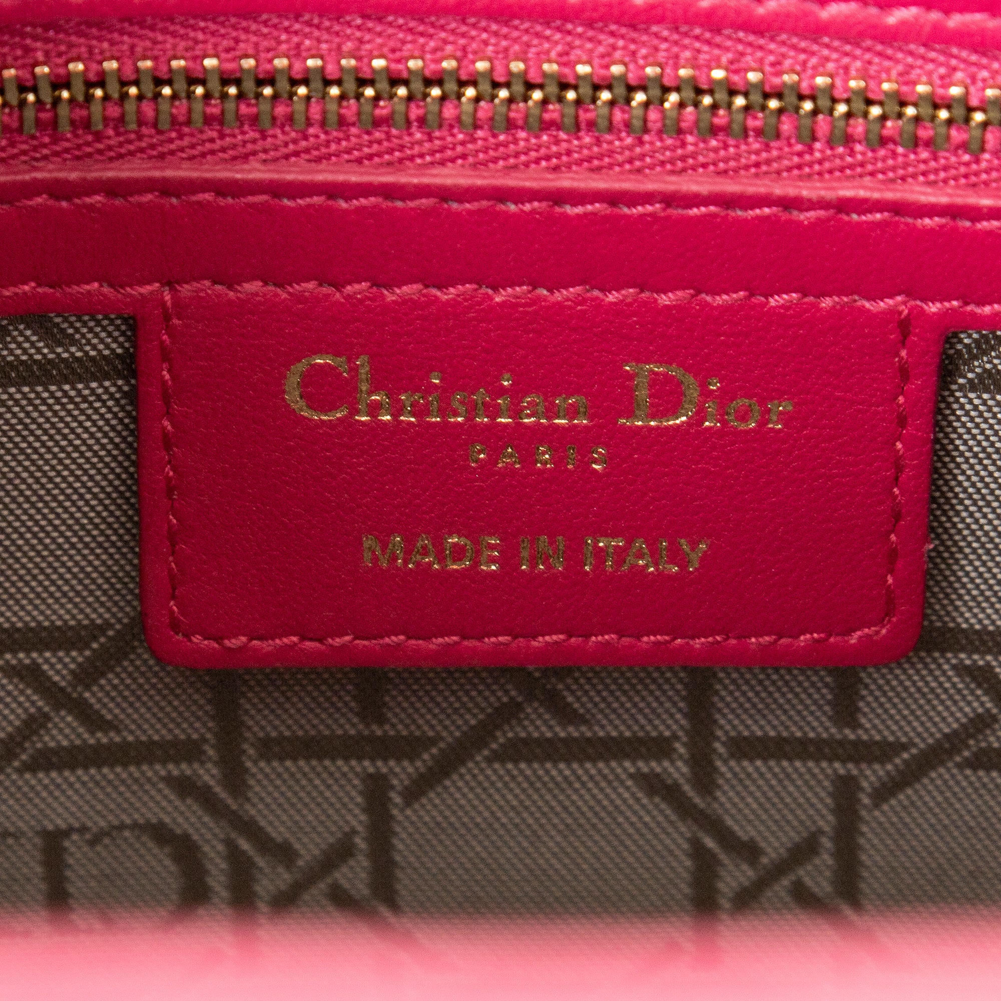 Handbag Large Lady Dior Zip Fuchsia Cannage Lambskin Leather
