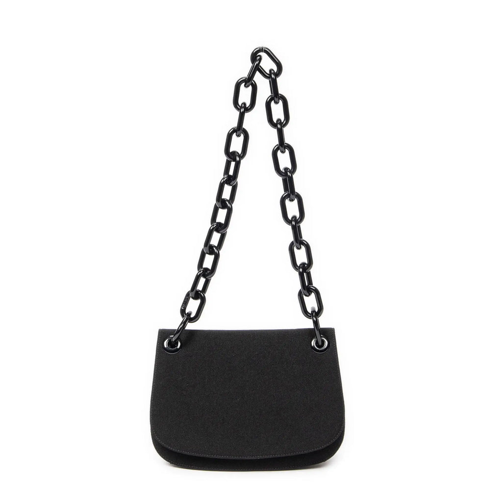 Bandolera con cadena de Lucite y solapa, de lona de nailon negra