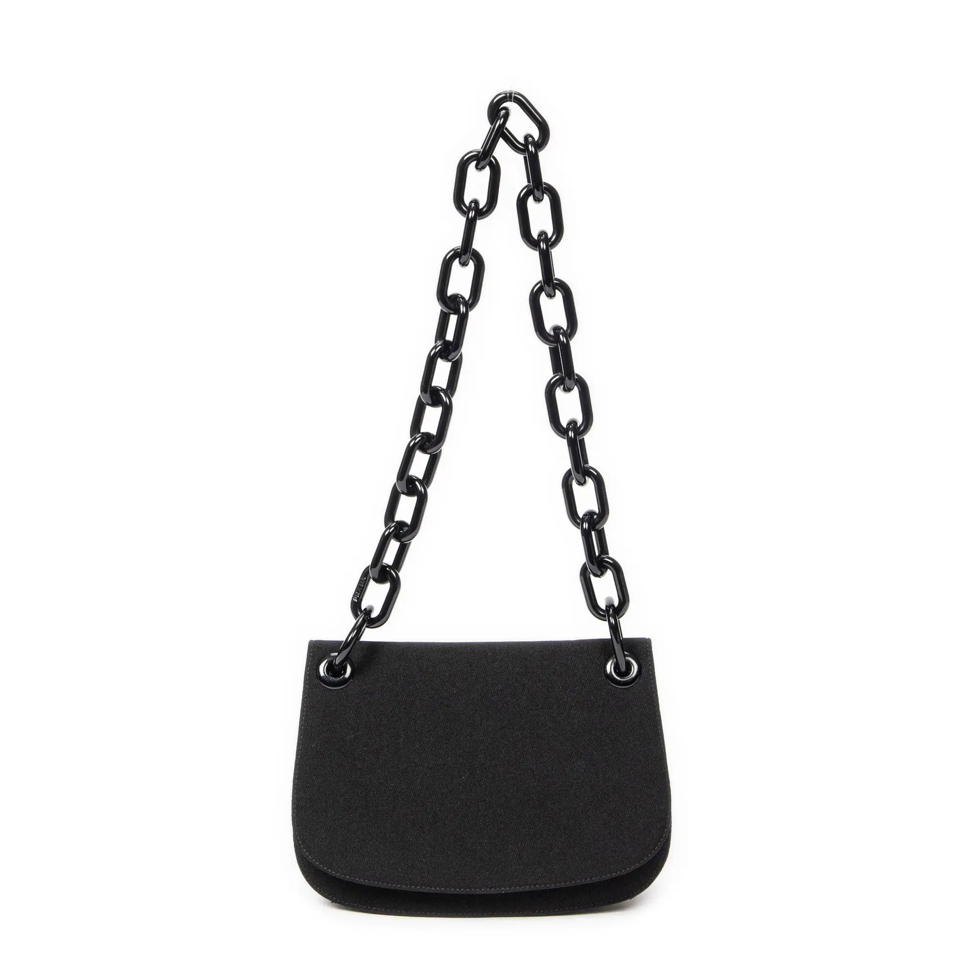 Bandolera con cadena de Lucite y solapa, de lona de nailon negra