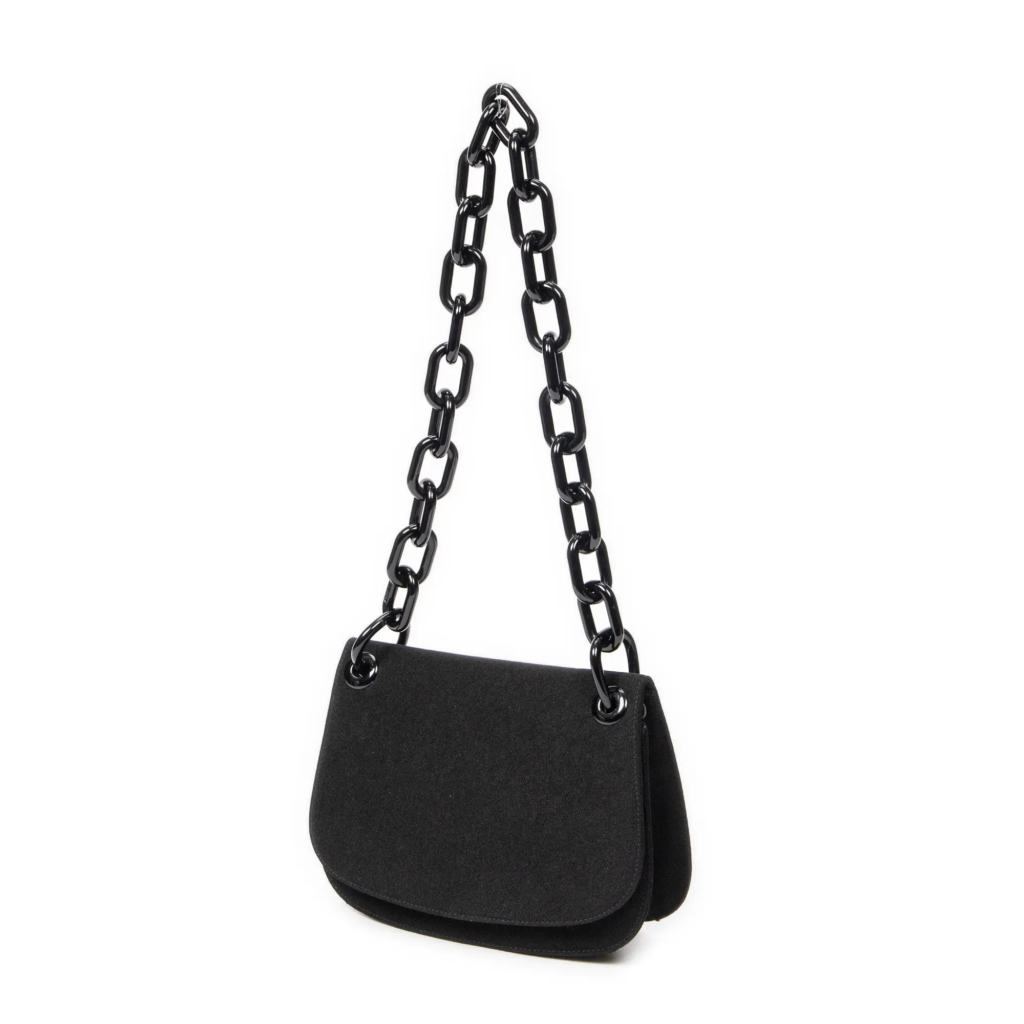 Bandolera con cadena de Lucite y solapa, de lona de nailon negra