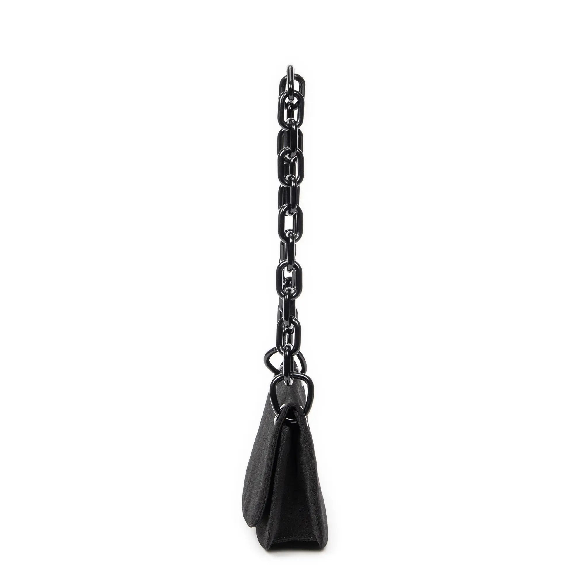 Bandolera con cadena de Lucite y solapa, de lona de nailon negra