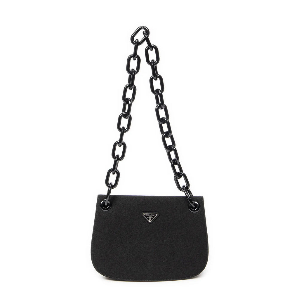 Bandolera con cadena de Lucite y solapa, de lona de nailon negra