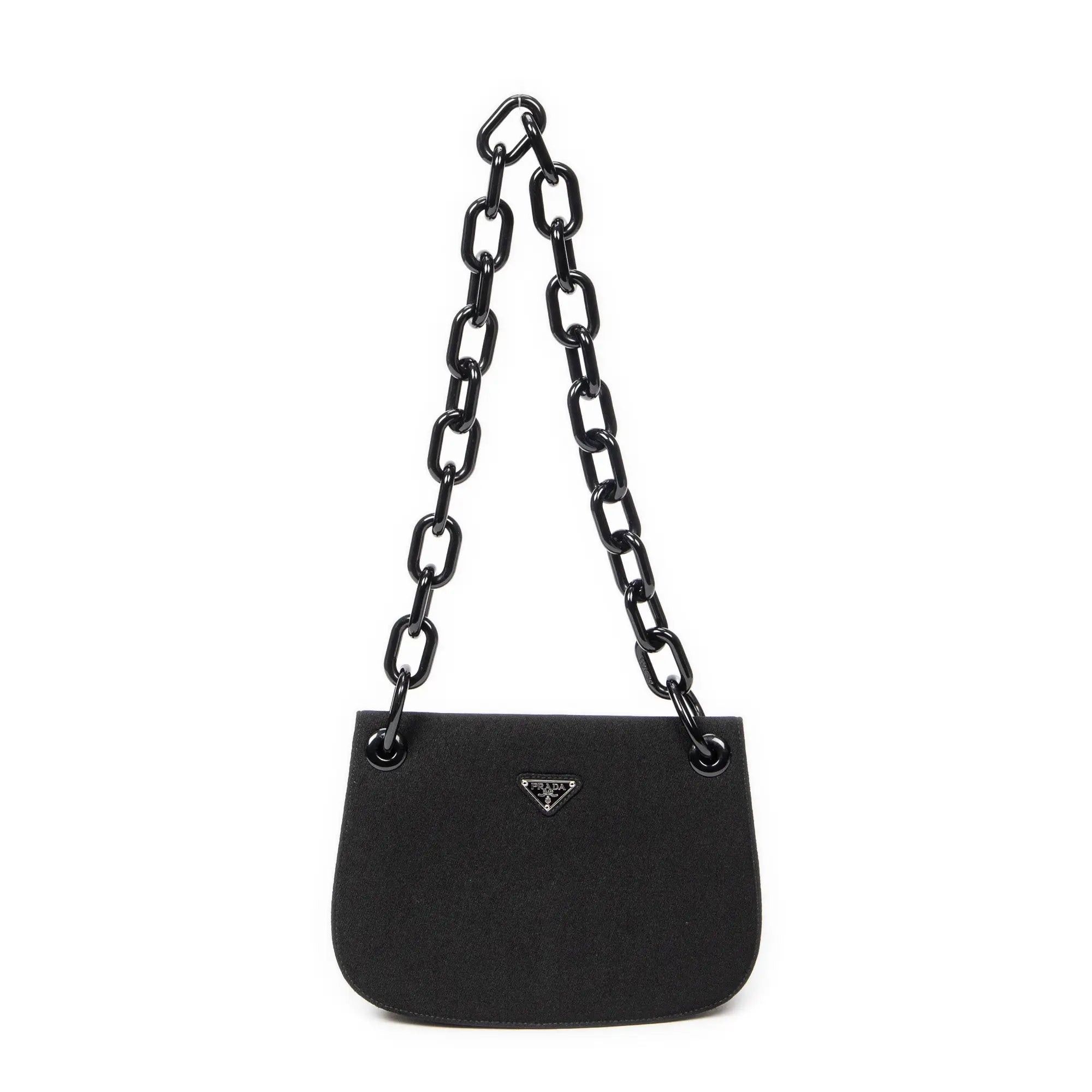 Bandolera con cadena de Lucite y solapa, de lona de nailon negra