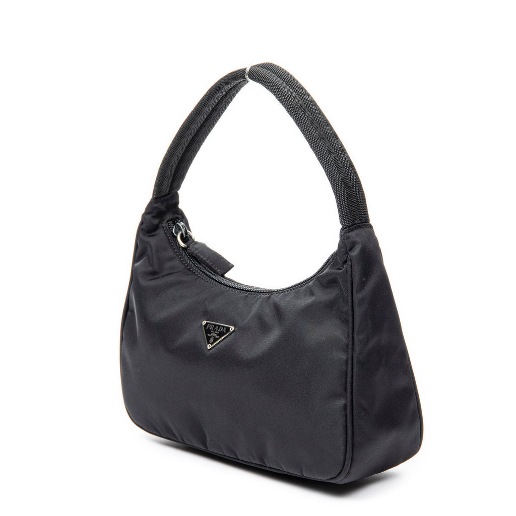 Bolso de hombro Vintage Mini Zip Hobo Lona de nailon negra