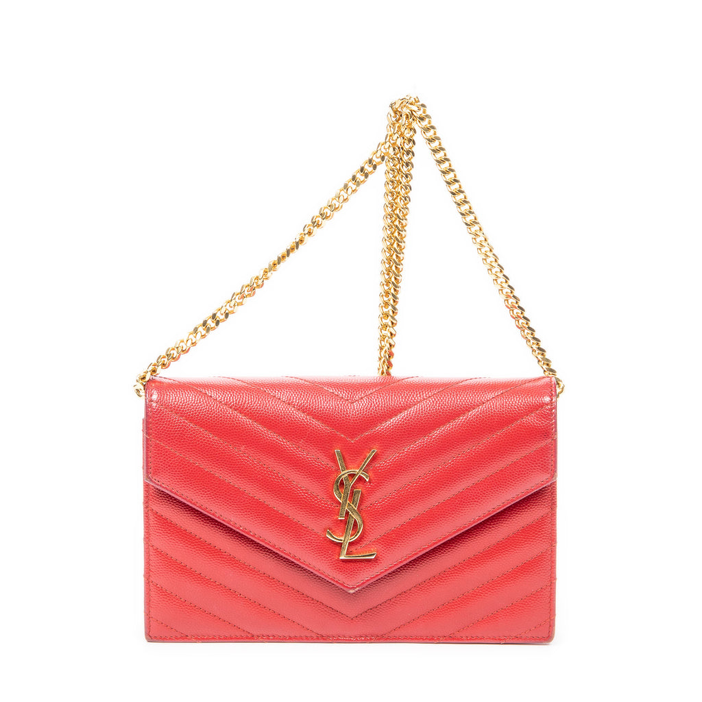 Shoulder bag Envelope Wallet On Chain Red Quilted Grain de Poudre Leather