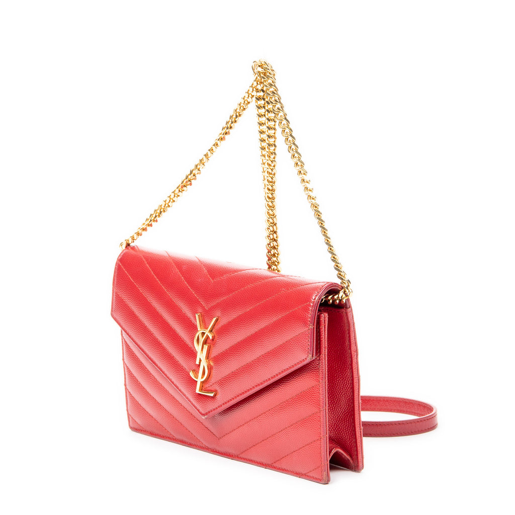 Shoulder bag Envelope Wallet On Chain Red Quilted Grain de Poudre Leather