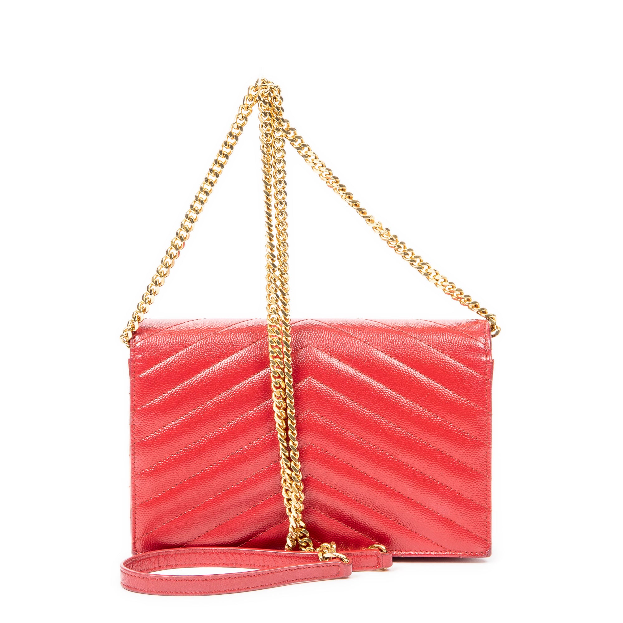 Shoulder bag Envelope Wallet On Chain Red Quilted Grain de Poudre Leather