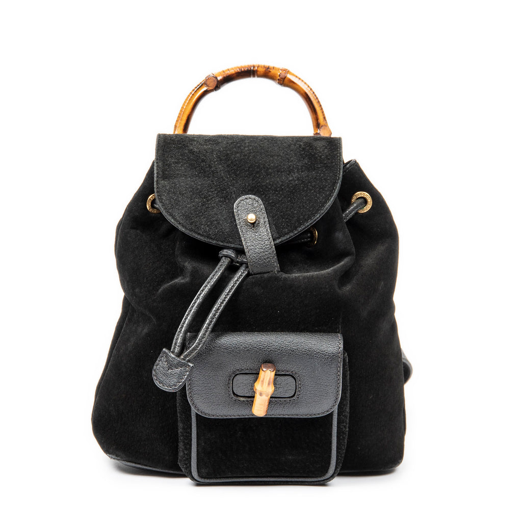 Backpack Mini Bamboo Backpack Black Suede Leather