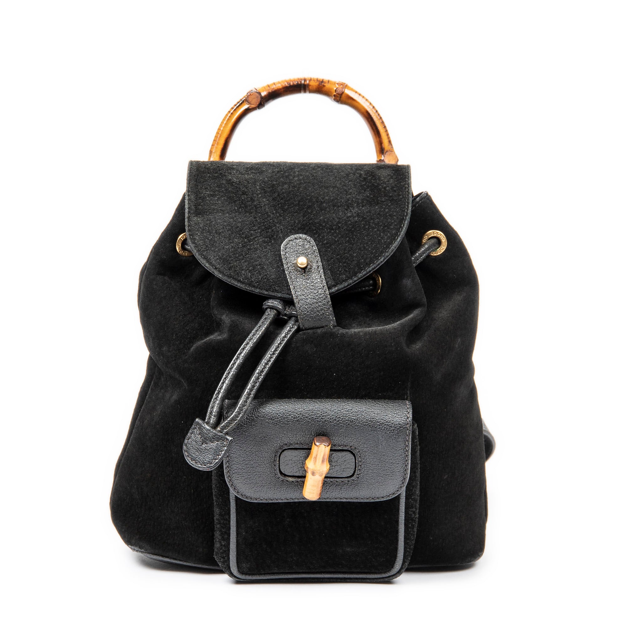 Backpack Mini Bamboo Backpack Black Suede Leather