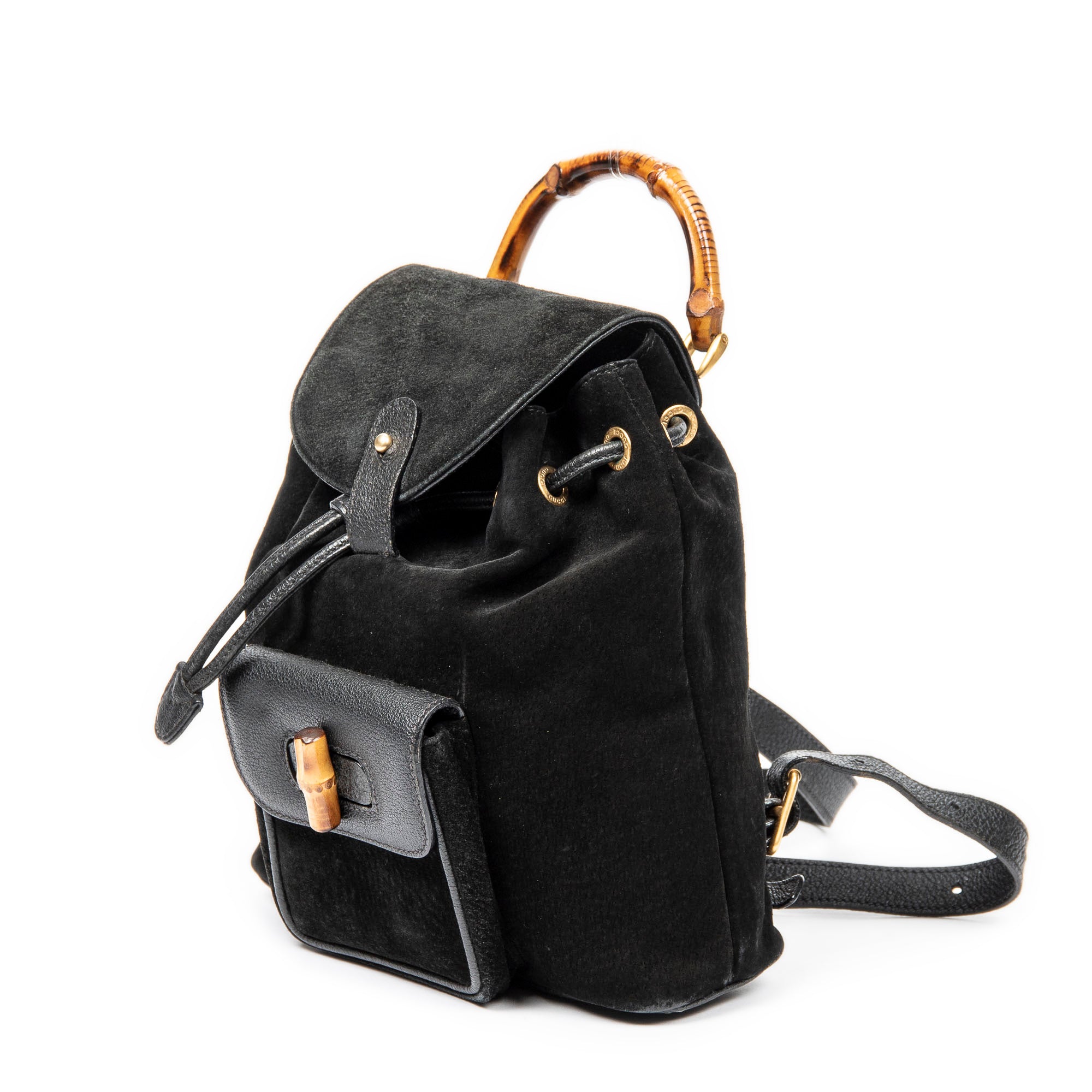 Backpack Mini Bamboo Backpack Black Suede Leather