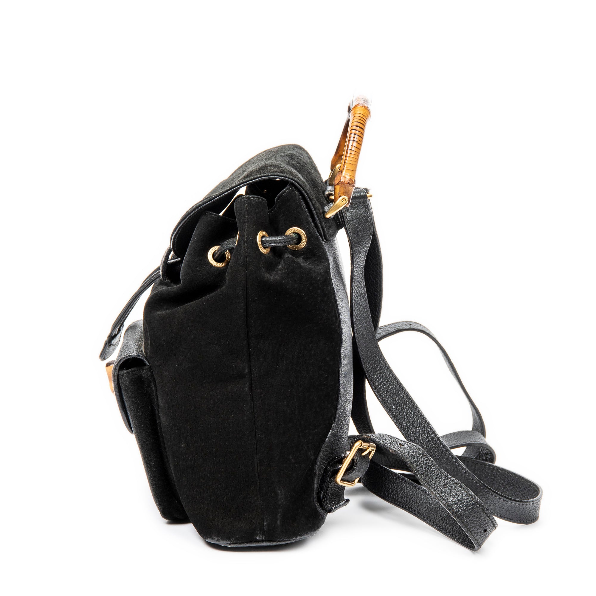 Backpack Mini Bamboo Backpack Black Suede Leather