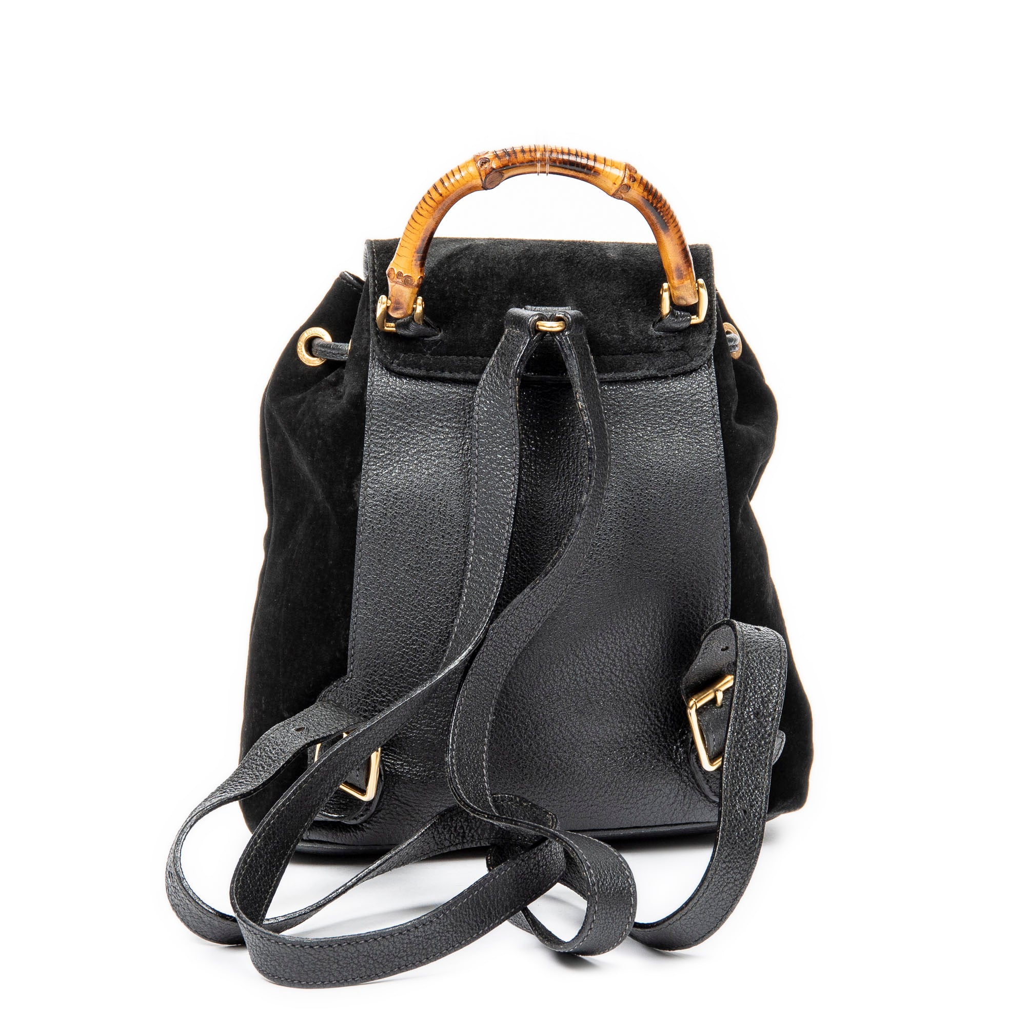 Backpack Mini Bamboo Backpack Black Suede Leather