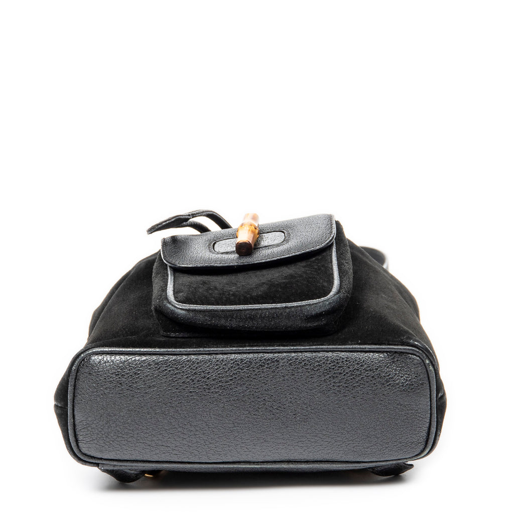 Backpack Mini Bamboo Backpack Black Suede Leather