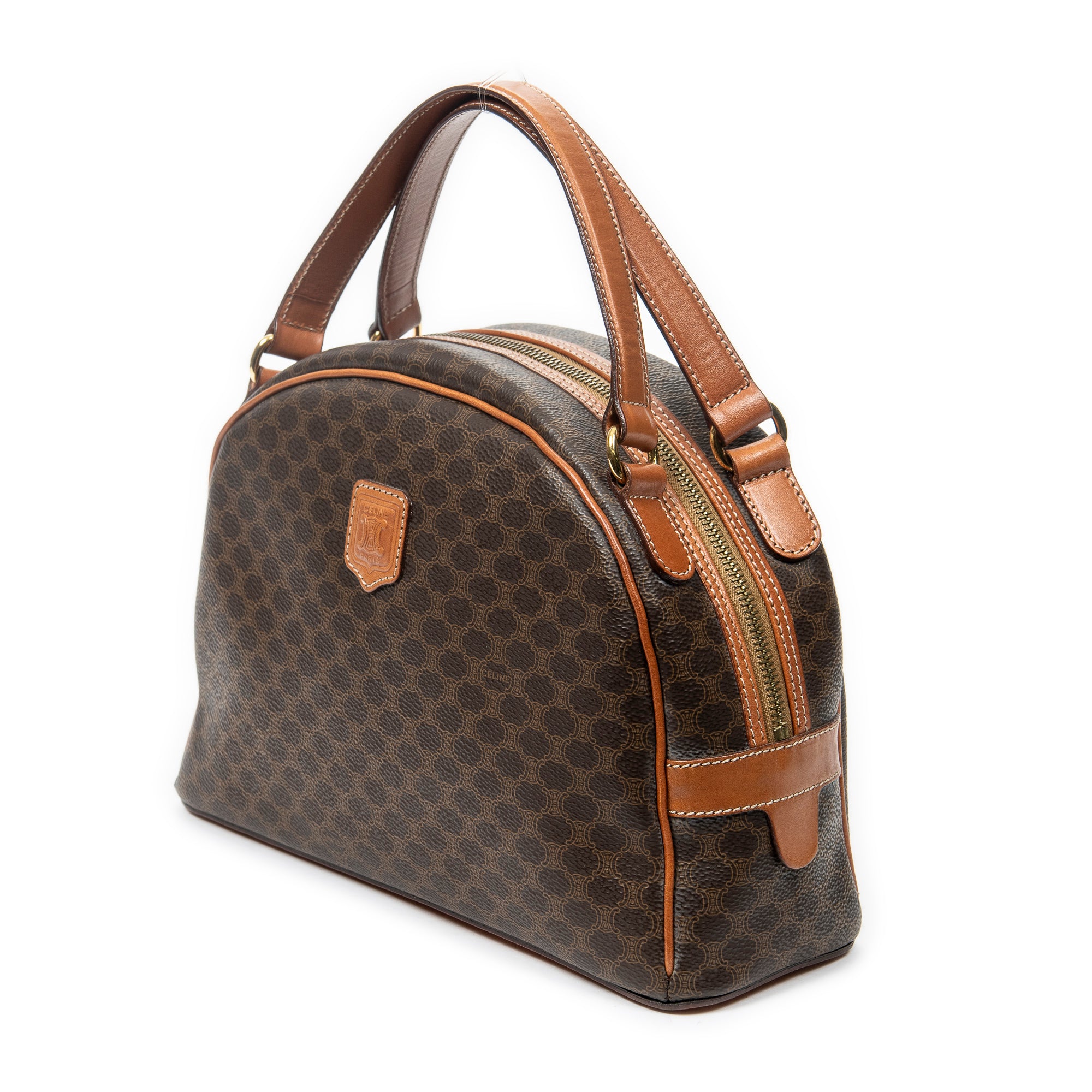 Handbag Vintage Dome Top Handle Brown Macadam Coated Canvas