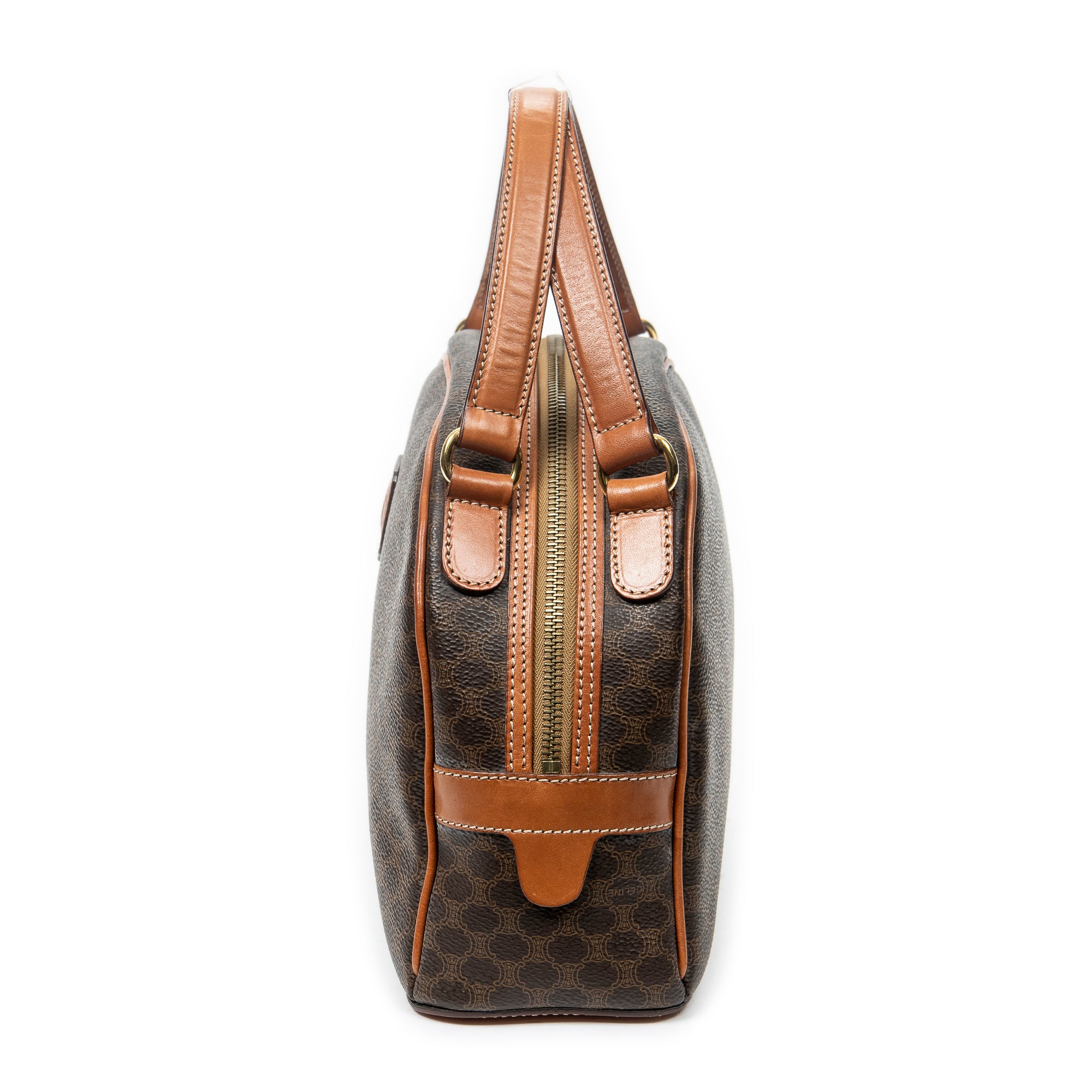 Handbag Vintage Dome Top Handle Brown Macadam Coated Canvas