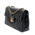 Shoulder Bag Maxi Jumbo XL Flap Black Quilted Lambskin Leather