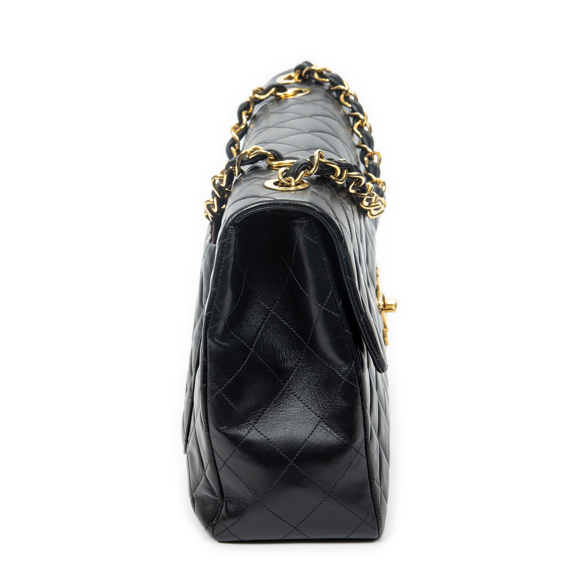 Shoulder Bag Maxi Jumbo XL Flap Black Quilted Lambskin Leather