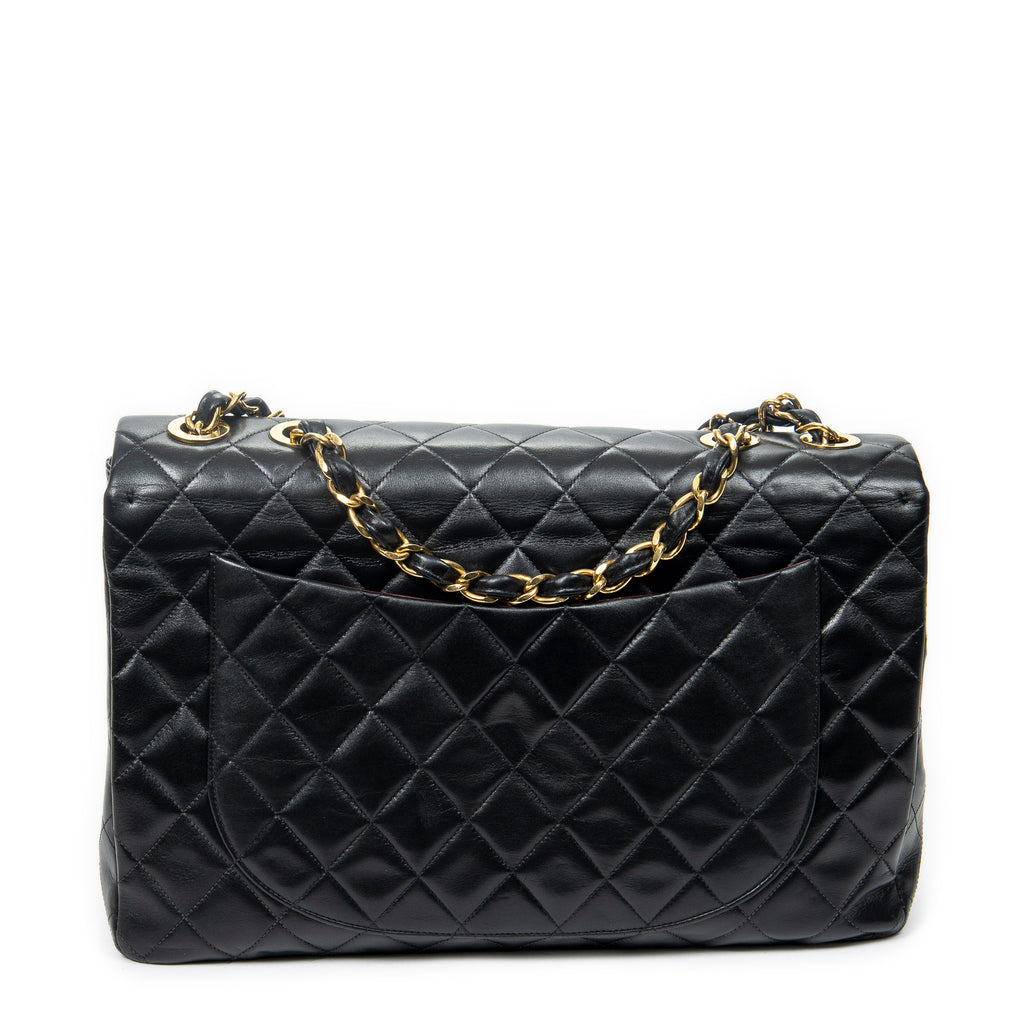 Shoulder Bag Maxi Jumbo XL Flap Black Quilted Lambskin Leather