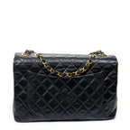 Shoulder Bag Maxi Jumbo XL Flap Black Quilted Lambskin Leather