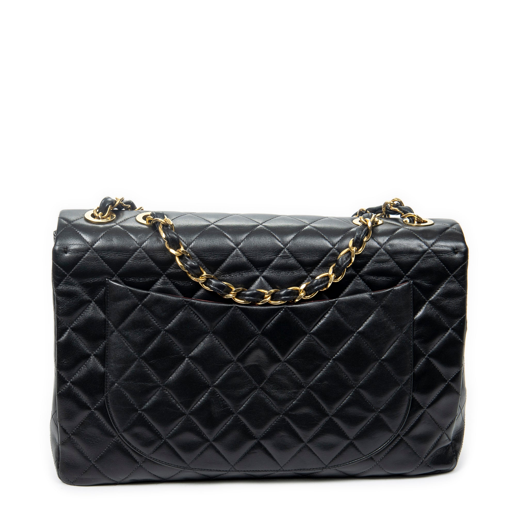 Shoulder Bag Maxi Jumbo XL Flap Black Quilted Lambskin Leather