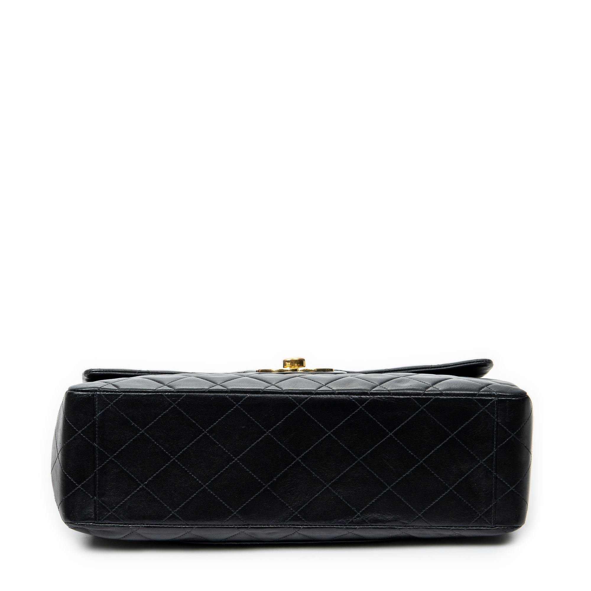 Shoulder Bag Maxi Jumbo XL Flap Black Quilted Lambskin Leather