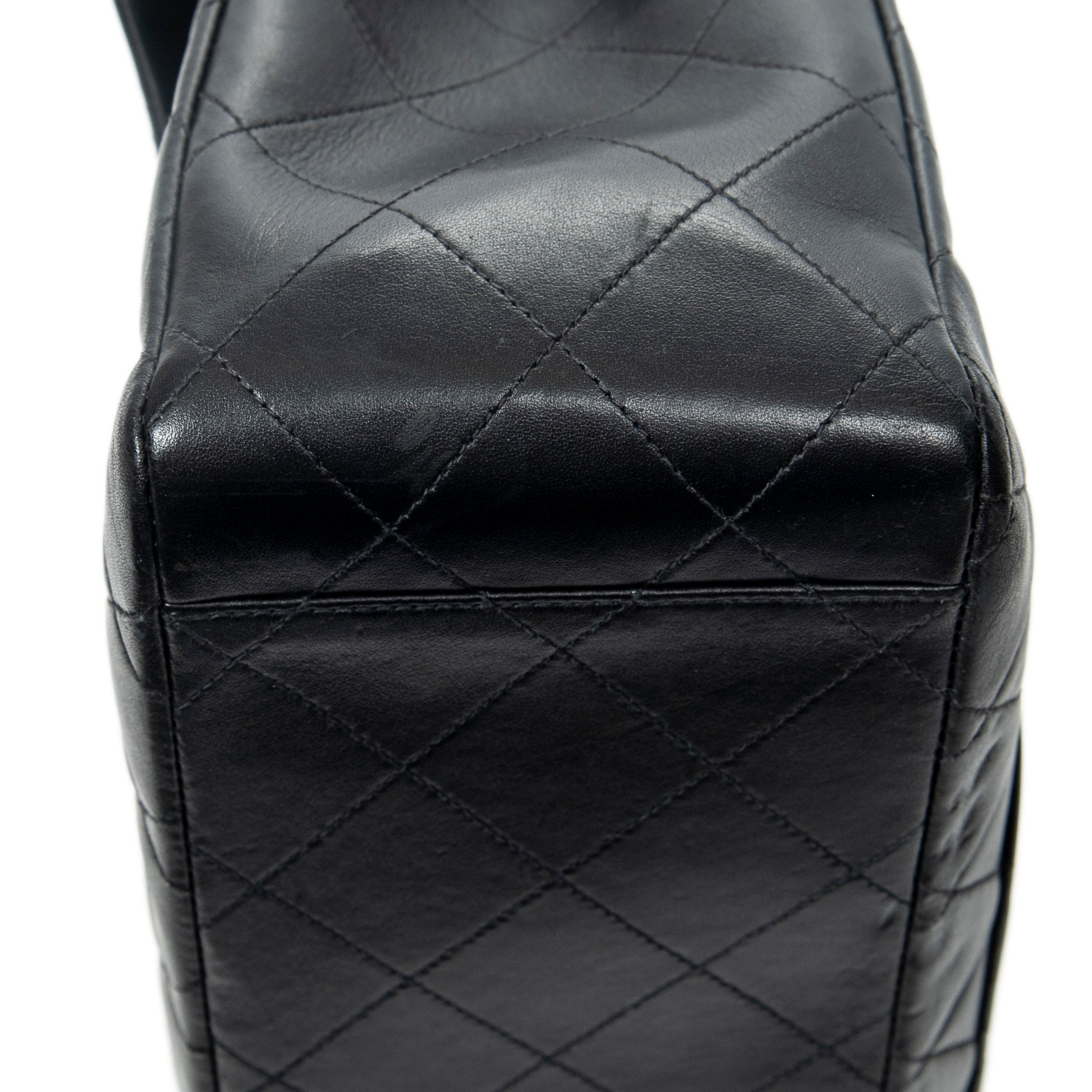 Shoulder Bag Maxi Jumbo XL Flap Black Quilted Lambskin Leather