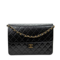 Bolso de Hombro Vintage Cierre Push Lock Solapa Recta Piel de Cordero Acolchada Negra