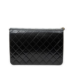 Shoulder Bag Vintage Push Lock Straight Flap Black Quilted Lambskin Leather