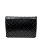 Bolso de Hombro Vintage Cierre Push Lock Solapa Recta Piel de Cordero Acolchada Negra