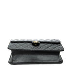 Shoulder Bag Vintage Push Lock Straight Flap Black Quilted Lambskin Leather