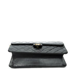 Bolso de Hombro Vintage Cierre Push Lock Solapa Recta Piel de Cordero Acolchada Negra
