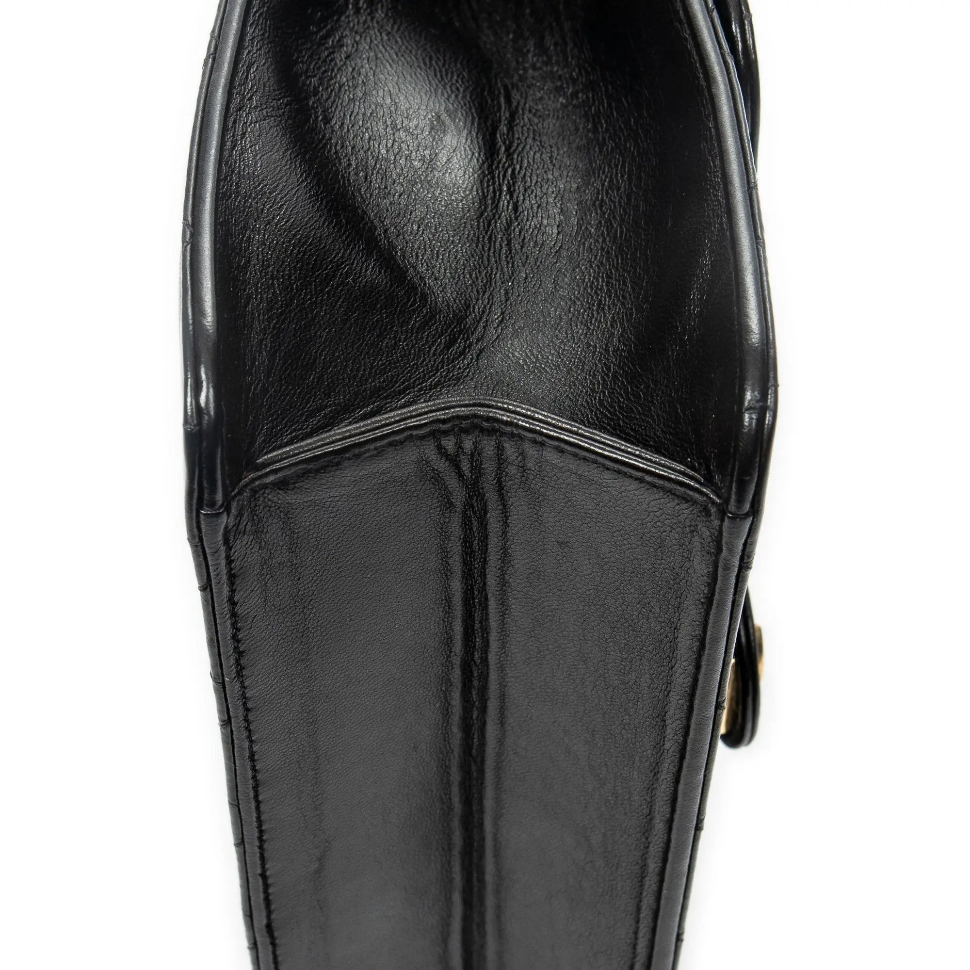 Bolso de Hombro Vintage Cierre Push Lock Solapa Recta Piel de Cordero Acolchada Negra