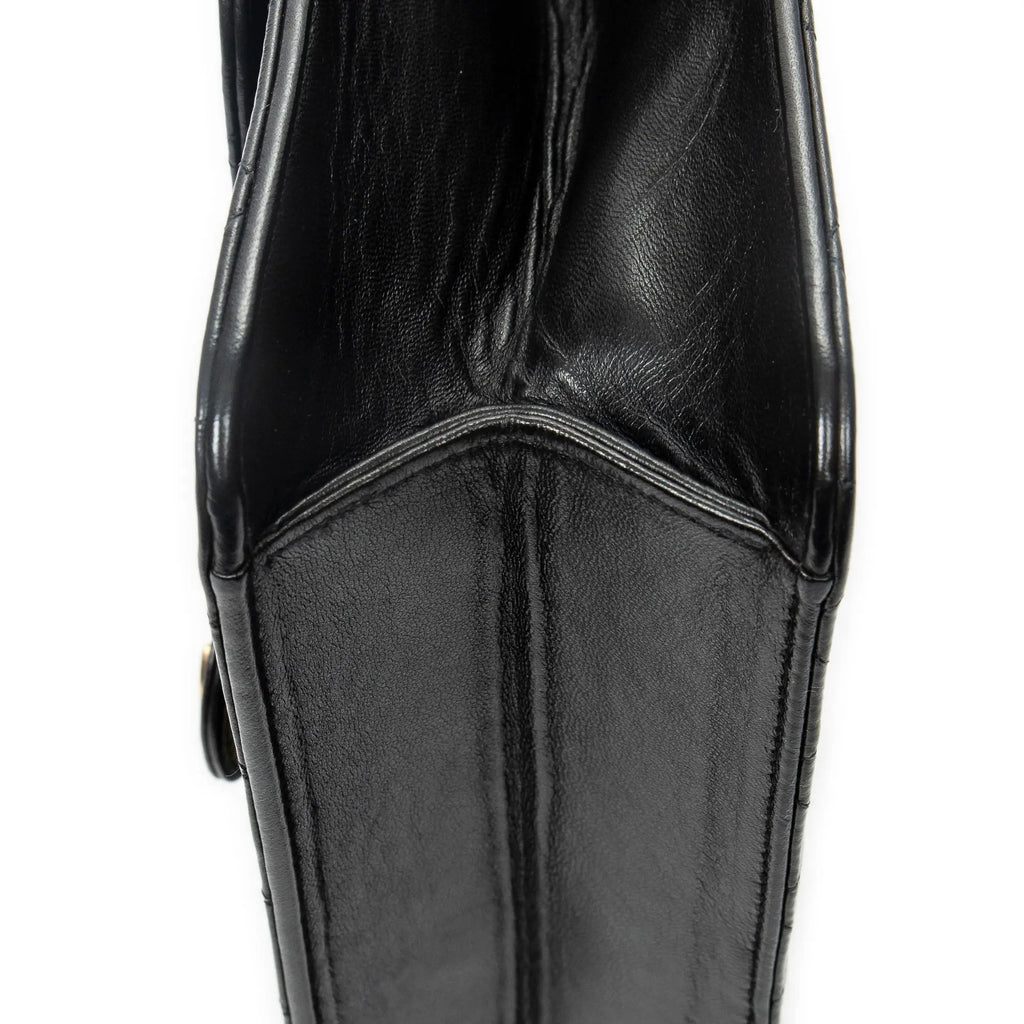 Bolso de Hombro Vintage Cierre Push Lock Solapa Recta Piel de Cordero Acolchada Negra