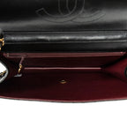 Bolso de Hombro Vintage Cierre Push Lock Solapa Recta Piel de Cordero Acolchada Negra