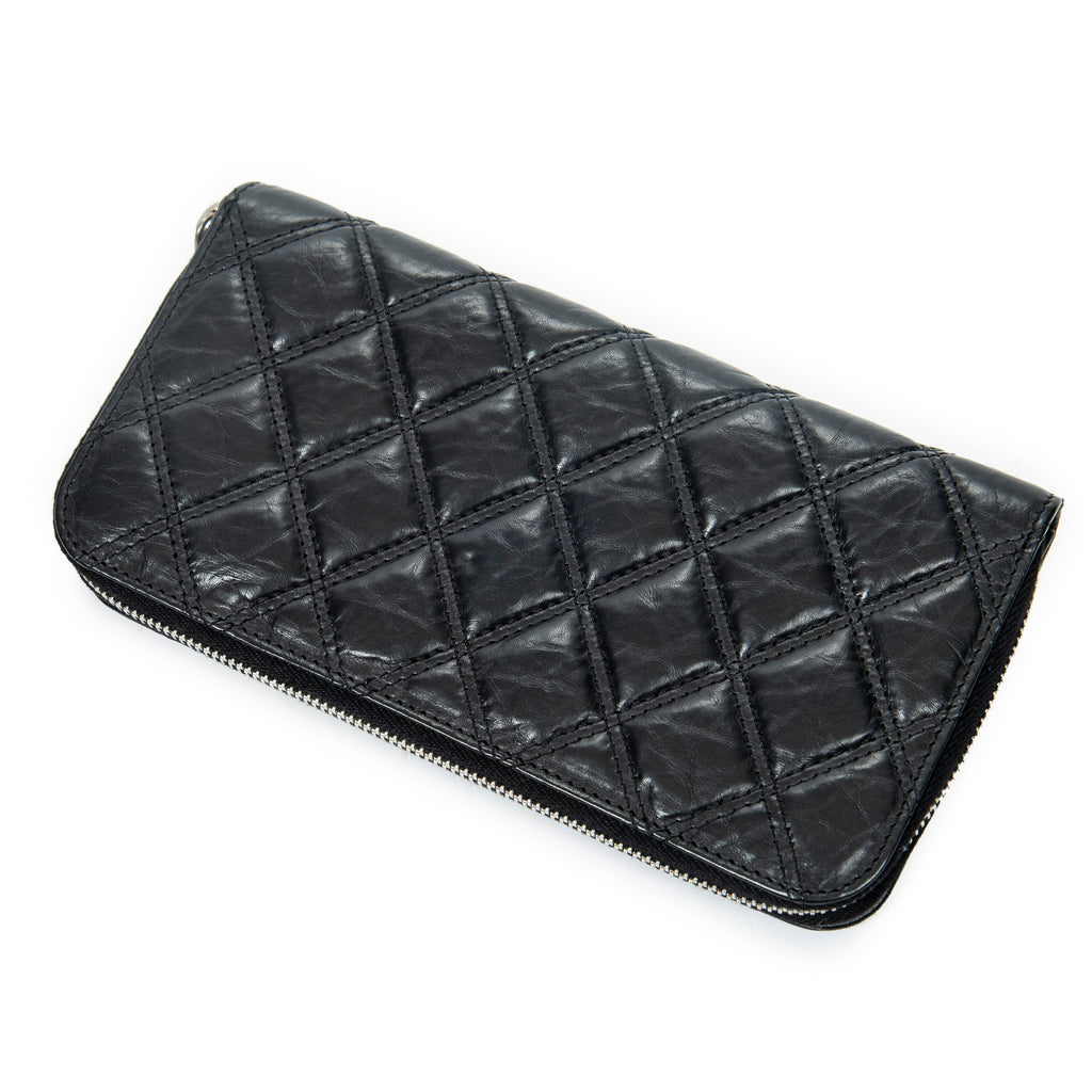 Wallet CC Paris New York Zip Around Wallet Black Double Quilted Stitch Leather