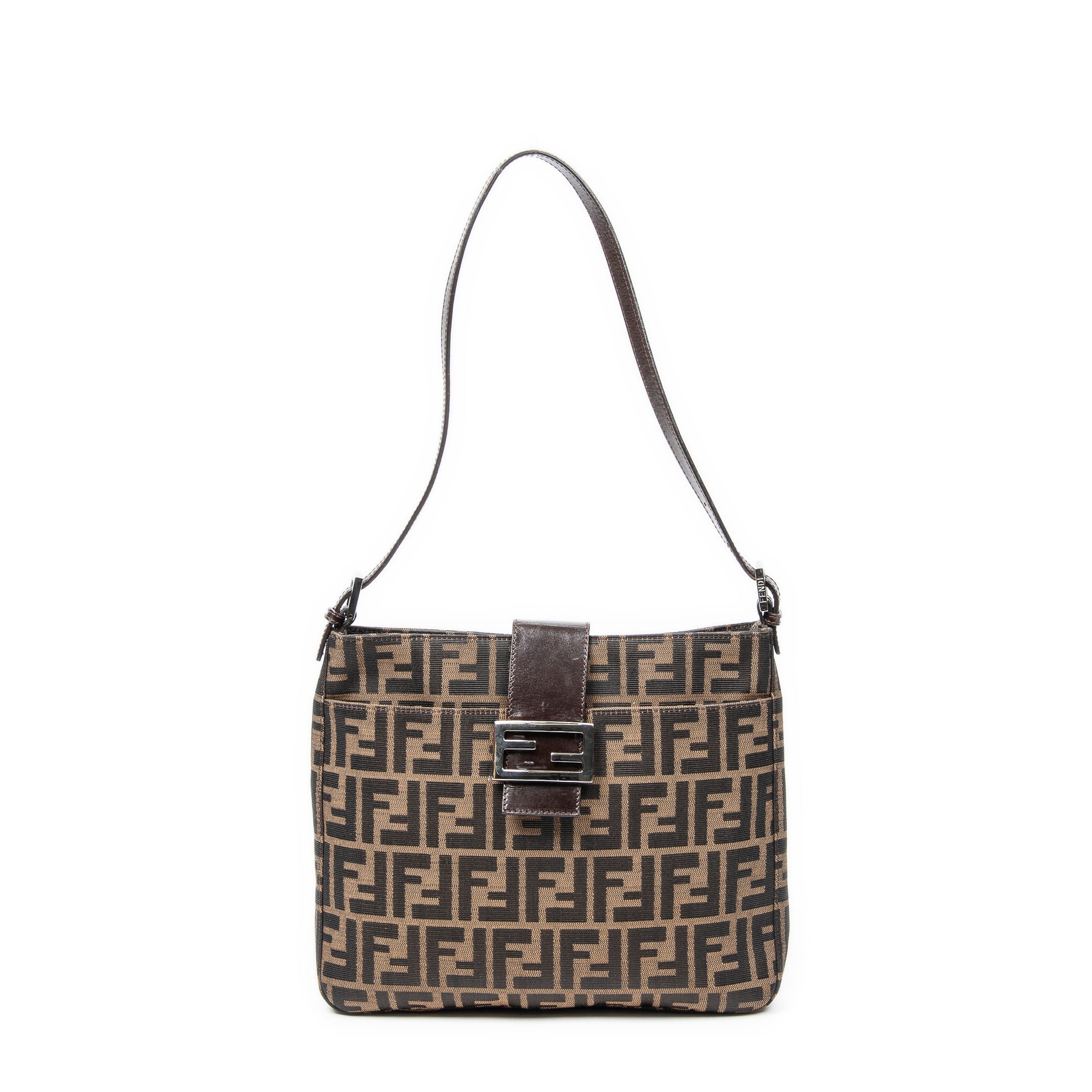 Shoulder Bag Square Slip Pocket Shoulder Tote Brown Zucca Canvas