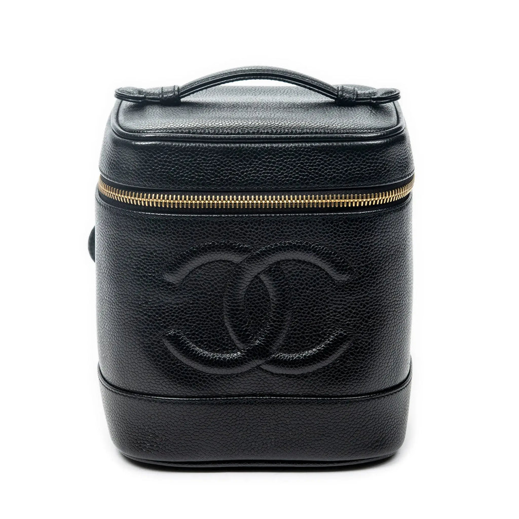 Bolso de mano CC Tall Vanity Case Piel de caviar negra