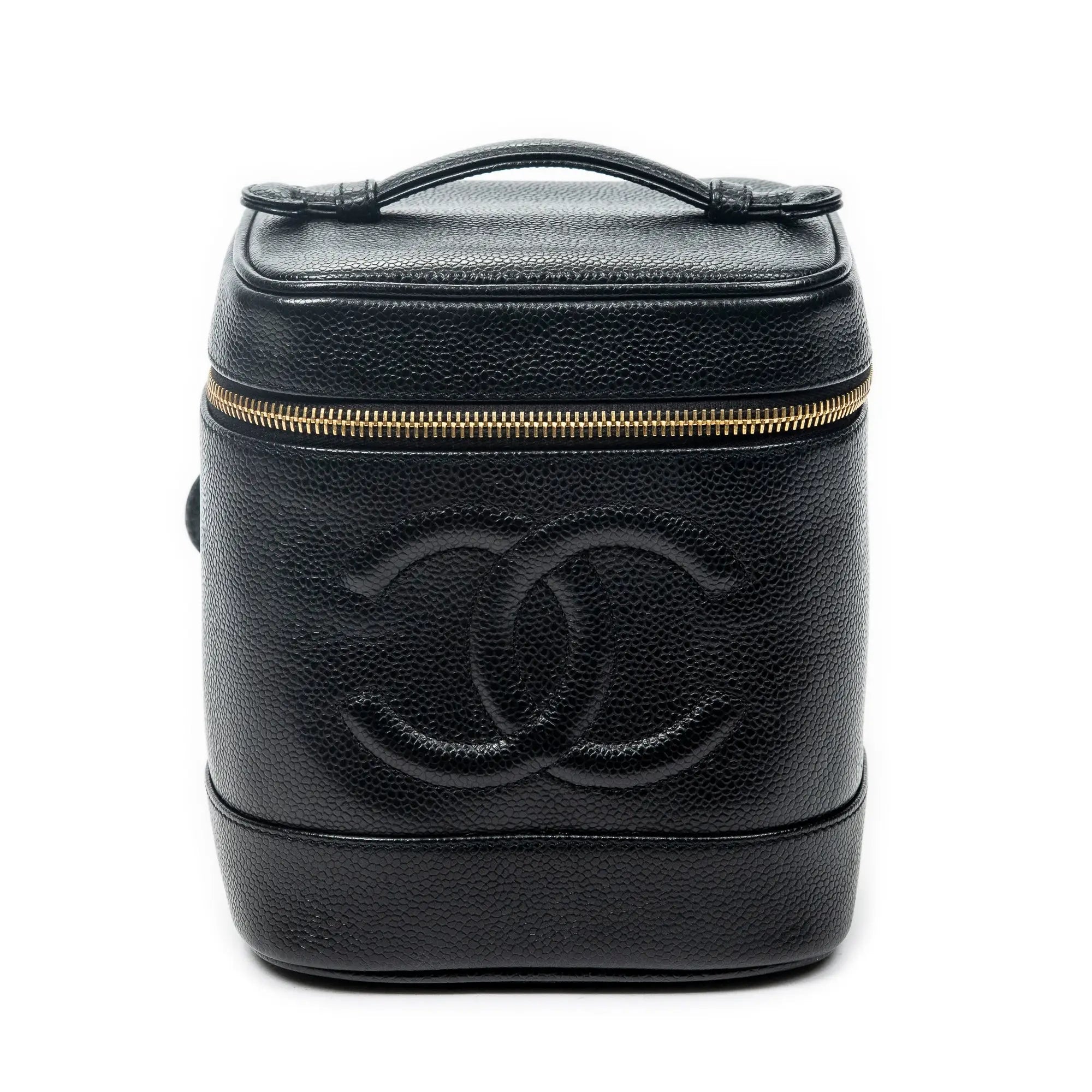 Bolso de mano CC Tall Vanity Case Piel de caviar negra