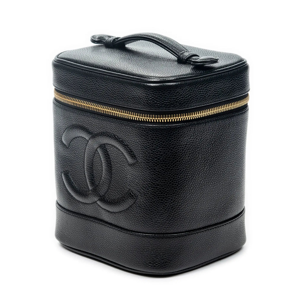 Bolso de mano CC Tall Vanity Case Piel de caviar negra