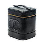 Bolso de mano CC Tall Vanity Case Piel de caviar negra