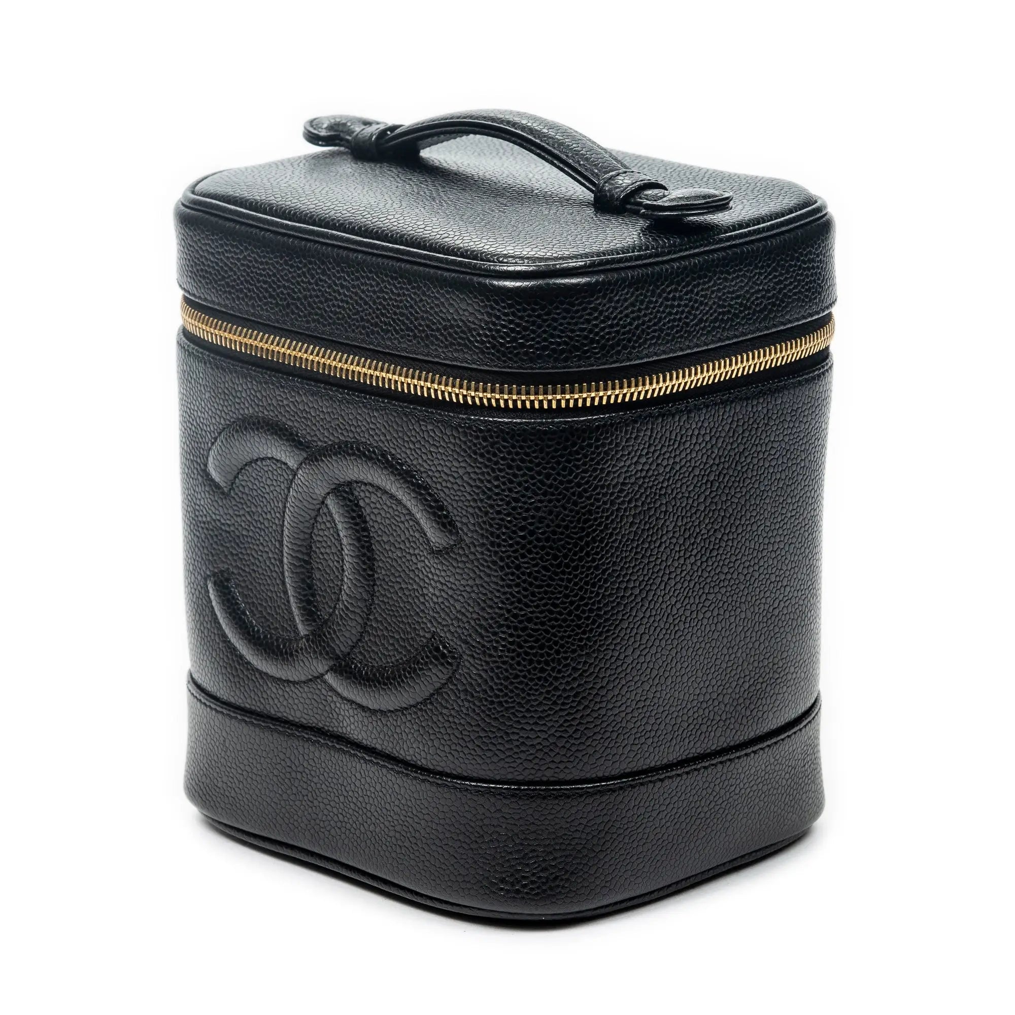 Bolso de mano CC Tall Vanity Case Piel de caviar negra