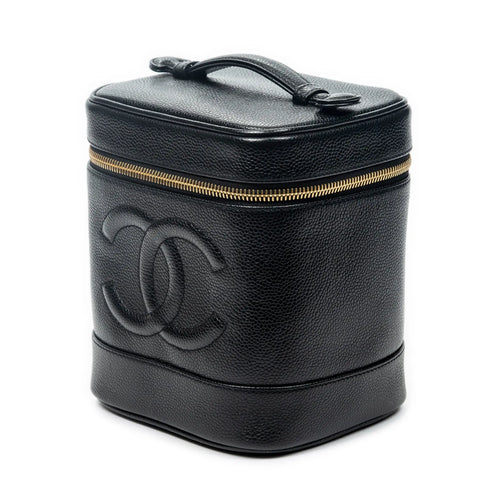 Bolso de mano CC Tall Vanity Case Piel de caviar negra