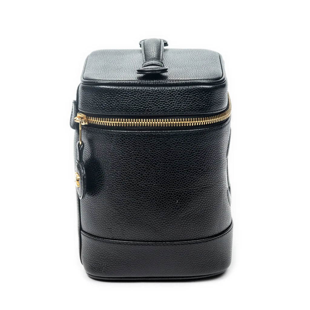 Bolso de mano CC Tall Vanity Case Piel de caviar negra
