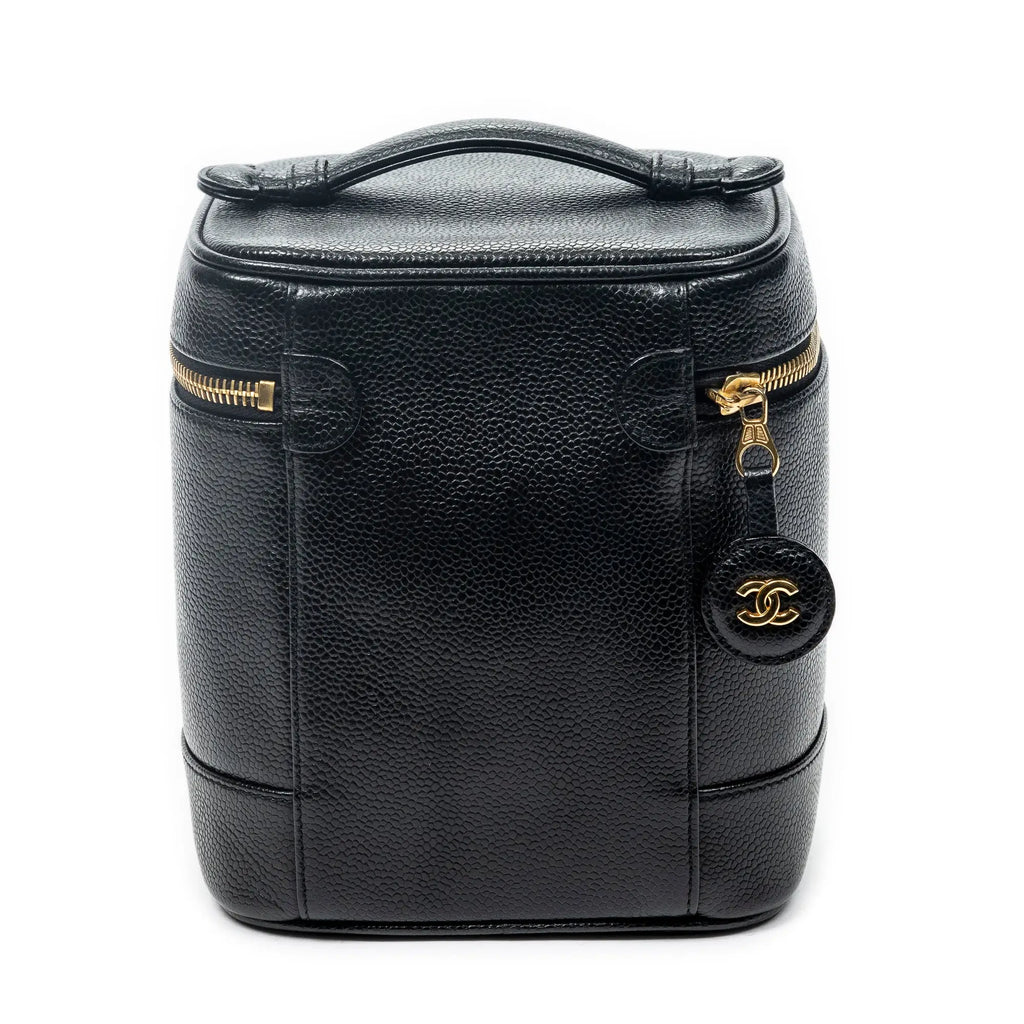 Bolso de mano CC Tall Vanity Case Piel de caviar negra